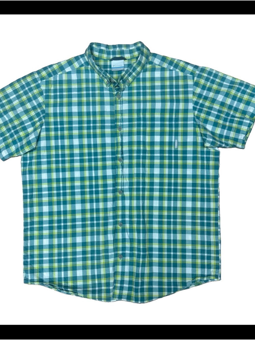 Columbia Men's Plaid Short-Sleeve Button-Down Shirt in Green XL